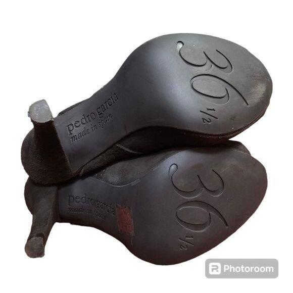 Pedro Garcia Suede Slingback Platform Heels Sz 6.5 Brown Designer Peep Toe - Picture 4 of 9